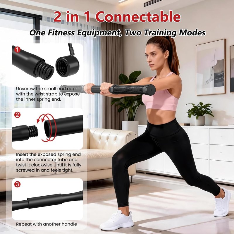 2-in-1 Cordless Battle Ropes - Ropeless Portable Home Gym Equipment for Men & Women | Black