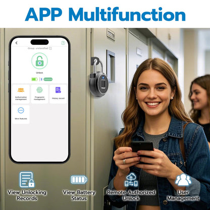 Eseesmart Fingerprint Padlock, Locker Bluetooth, Mobile APP, Smart Padlock with Keyless Biometric, Water Resistant, Suitable for Gym, School, Luggage Bags, Locker and Storage
