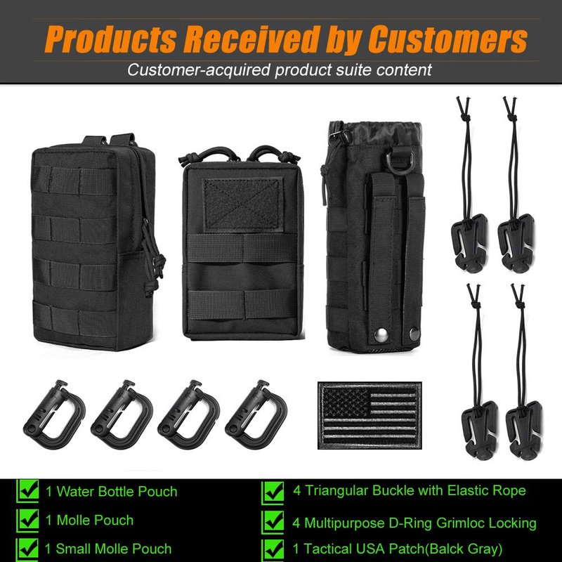 Upgraded Sports Water Bottles Pouch Bag, Drawstring Molle Water Bottle Holder - Mesh Bag Tactical Hydration Carrier (3 Pouch)
