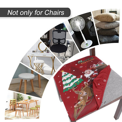 SearchI 6 Pack Christmas Seat Covers for Dining Room Chairs Stretch Printed Xmas Chair Seat Covers, Removable Upholstered Chair Seat Protector for Christmas Decoration, Kitchen, Office (Santa+elk)