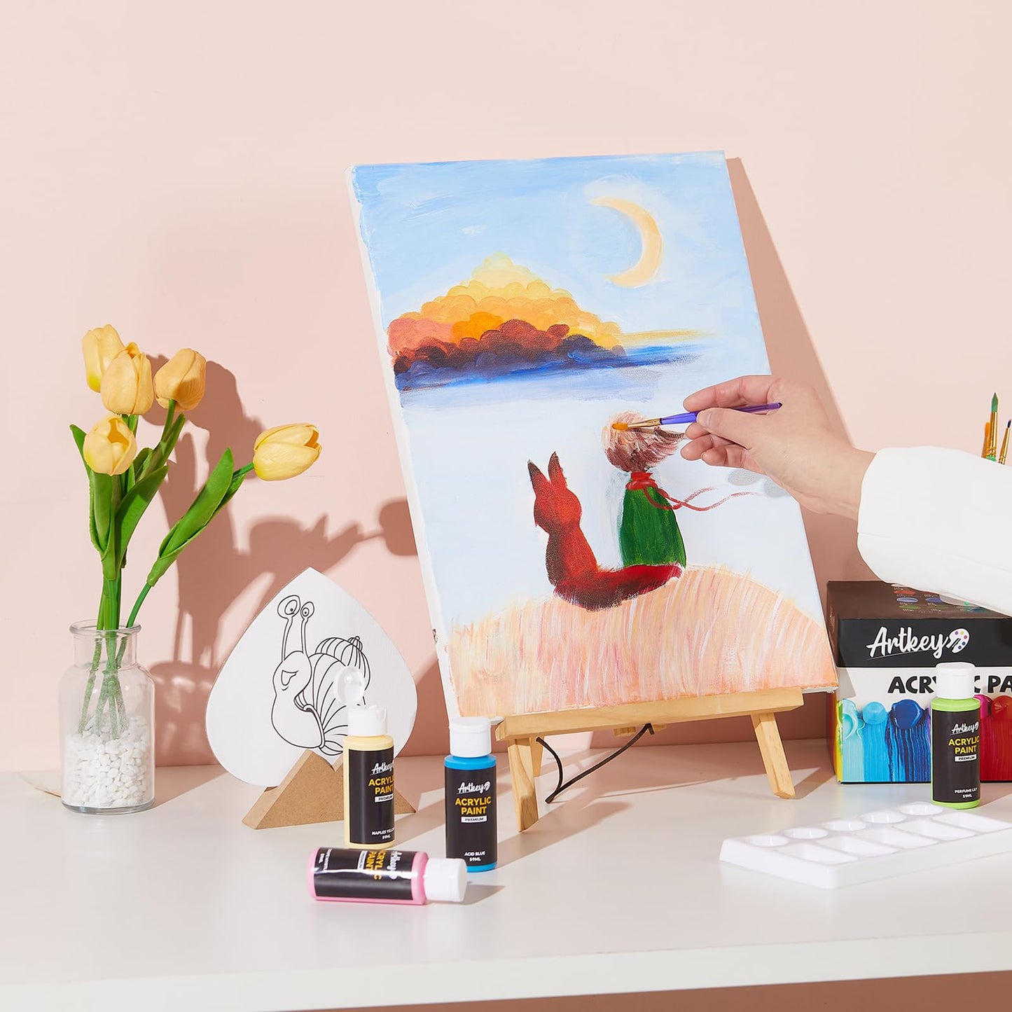 Artkey Acrylic Paint Set - 24 colors 2 oz/59 ml Acrylic Paints Professional Artists Painting Kit for Canvases Fabric Rock Leather Easter Egg Wood Ceramic Glass Art Craft Painting