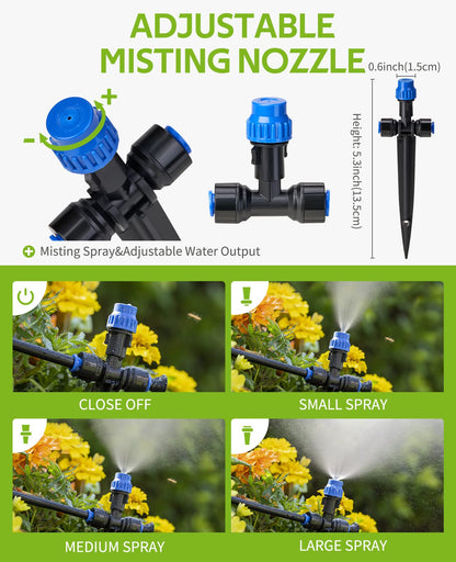 HIRALIY 118FT Greenhouse Misting Drip Irrigation Kit, Hanging Plant Watering, Garden Watering System with 1/4" Blank Tubing and Misting Nozzles, Quick Connector Design Automatic Irrigation System