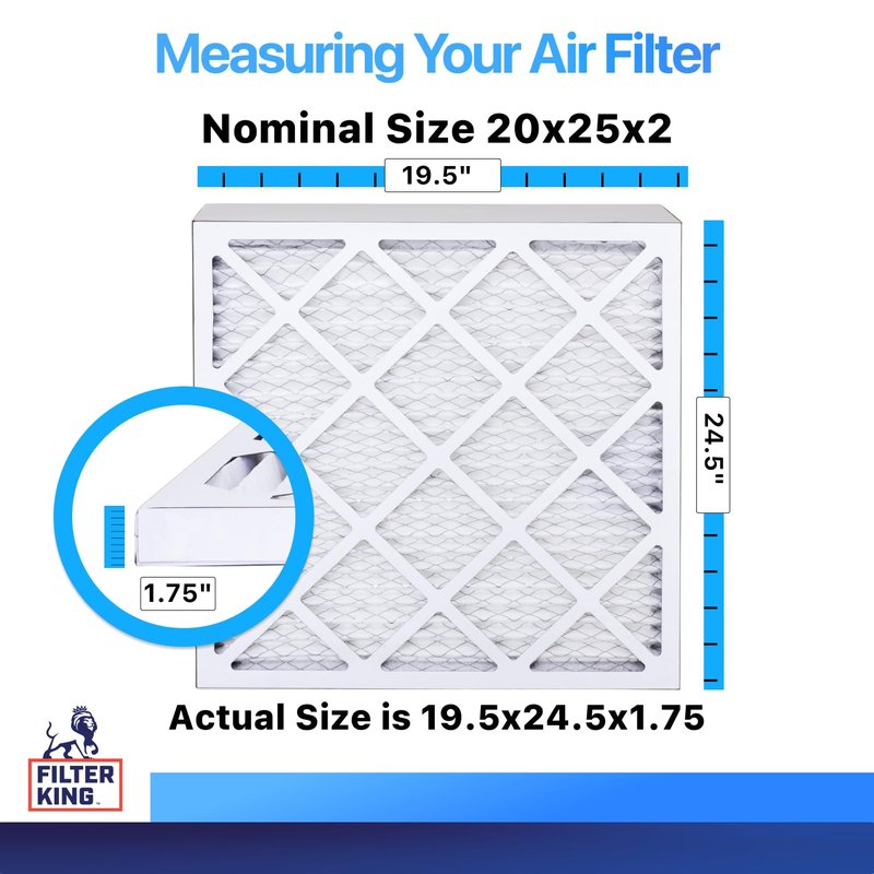 Filter King 20x25x2 Air Filter (MERV 8) (6-Pack) Dust & Allergy Control AC Furnace Filters, MADE IN USA, HVAC, Pleated, Electrostatic (Actual Size: 19.5 x 24.5 x 1.75)