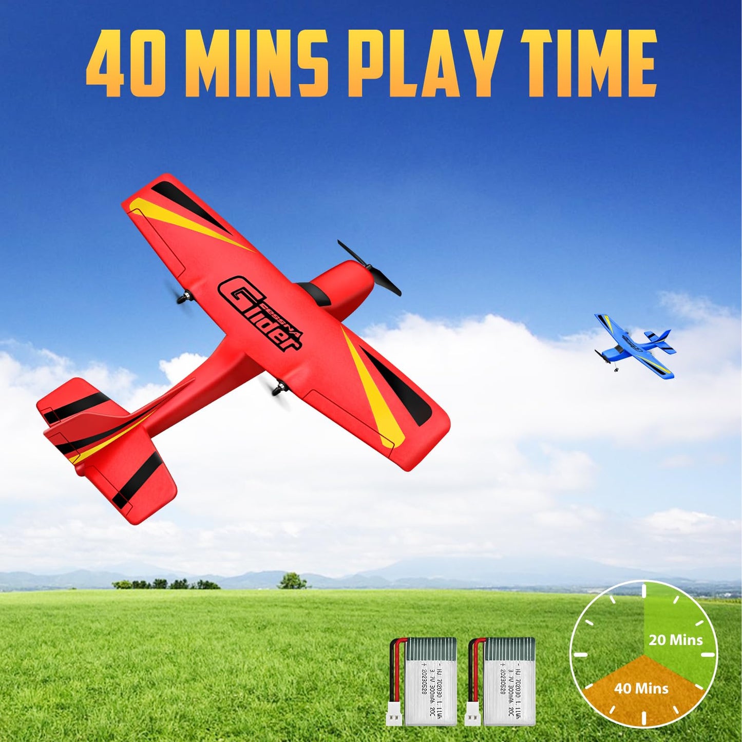 HAWK'S WORK 2 Channel RC Airplane, RC Glider Ready to Fly, 2.4GHz Remote Control Cessna, Easy to Fly RC Toy for Kids & Beginners (Red)