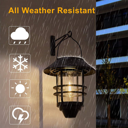 2 Pack Solar Lantern Outdoor, Waterproof Stainless Steel Glass Hanging Solar Lights Outdoor Garden for Outside,Fence,Wall,Porch Light
