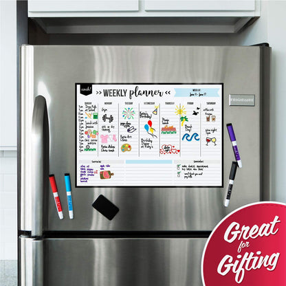 cinch! 17x12-Inch Magnetic Weekly Planner/Calendar for Fridge and Meal Planner - Stain Resistant Dry Erase Whiteboard with 4 Fine Tip Markers and Eraser for Easy Scheduling