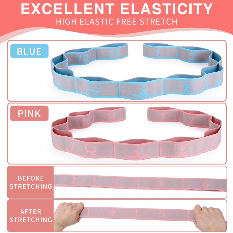 2PCS Elastic Yoga Stretching Strap with 11 Loops, CEILIWEN Elastic Band for Physical Therapy,Pilates Stretch Band,Elastic Exercise Bands, Leg Stretching Strap,Stretch Resistance Bands for Exercise
