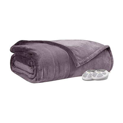 Serta Luxuriously Soft Plush Electric Blanket Fast Heating Cozy Cover, Safety Auto Shut Off Timer, Low EMF, Multi Heat Setting, ETL Certified, Machine Washable, Grey King (92 in x 100 in)