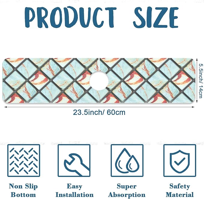 Rendering Marble Kitchen Sink Splash Guard Faucet Mat Blue Wall Tiles Super