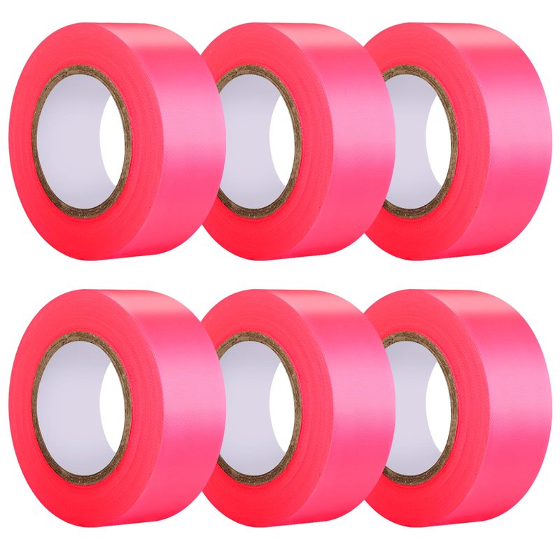 GEYYANG Fluorescent Pink Flagging Tape 6 Pack, Non-Adhesive Plastic Ribbon Tree Marking Tape, for Survey Boundaries, Hunting, Trail Marking and Hazardous Areas, 1" x 100ft,3.35 Mil
