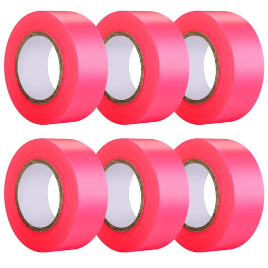 GEYYANG Fluorescent Pink Flagging Tape 6 Pack, Non-Adhesive Plastic Ribbon Tree Marking Tape, for Survey Boundaries, Hunting, Trail Marking and Hazardous Areas, 1" x 100ft,3.35 Mil