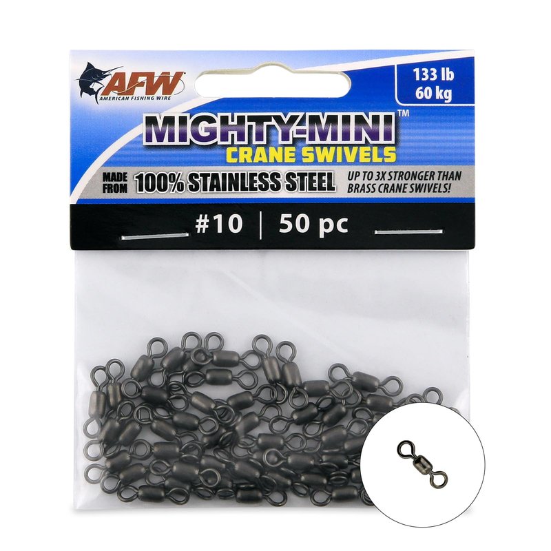 American Fishing Wire Fishing Swivels - Mighty Mini 100% Stainless Steel Crane Swivels, 3X Stronger Than Brass, for Terminal Tackle Box, Up to 600lb Test - Fishing Gear for Fishing Line Leaders