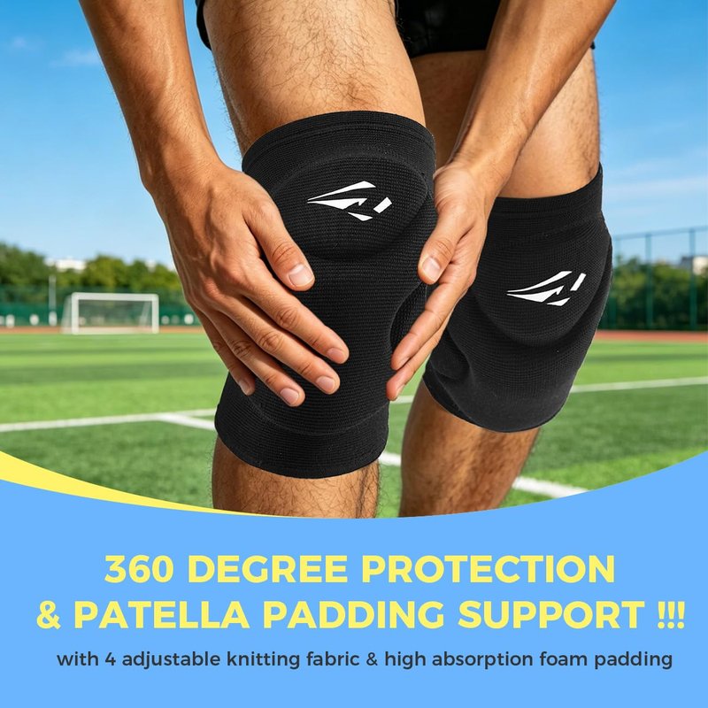 Rawxy Volleyball Basketball Knee Pads with High Shock Absorbing Cushion Wider Coverage Padding, Dance Riding Protector for Adult Junior Youth Men Women Boy Girls (black, Small)