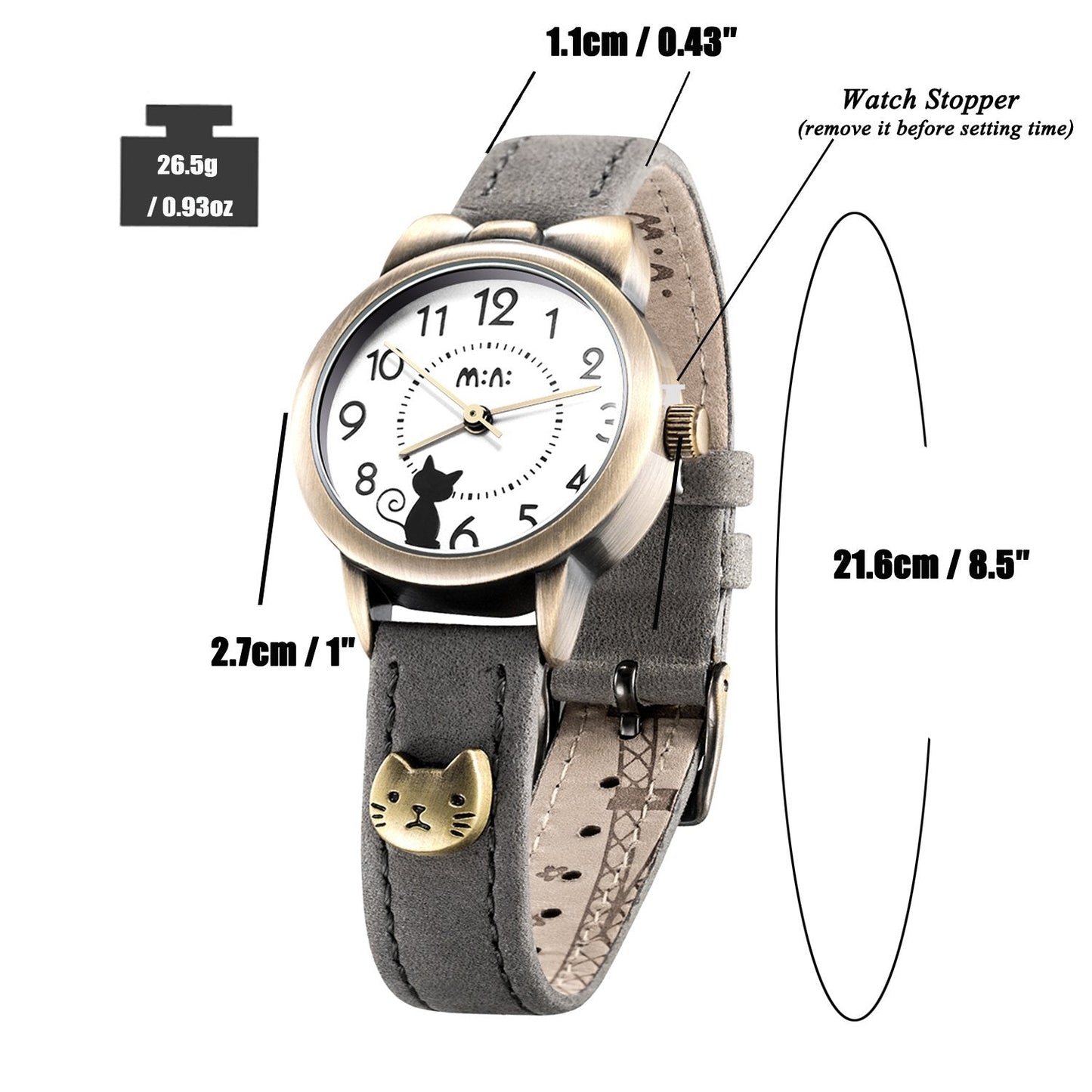 DREAMING Q&P Fq-234 Brown Leather Strap Bowknot Kitty Design Students Girls Woman Quartz Wrist Watches