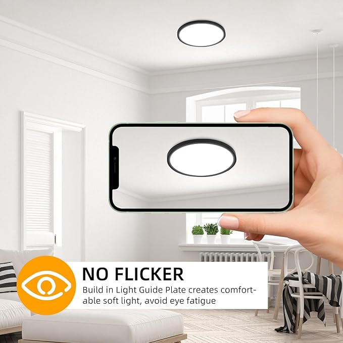 Hlite 4pack 9 Inch Flush Mount LED Ceiling Light Fixture,18W 1800LM Super Slim Light Fixtures Ceiling Mount 3000K/4000K/5000K 3CCT Selectable,Ceiling Light Fixtures for Kitchen,Bedroom (Black)