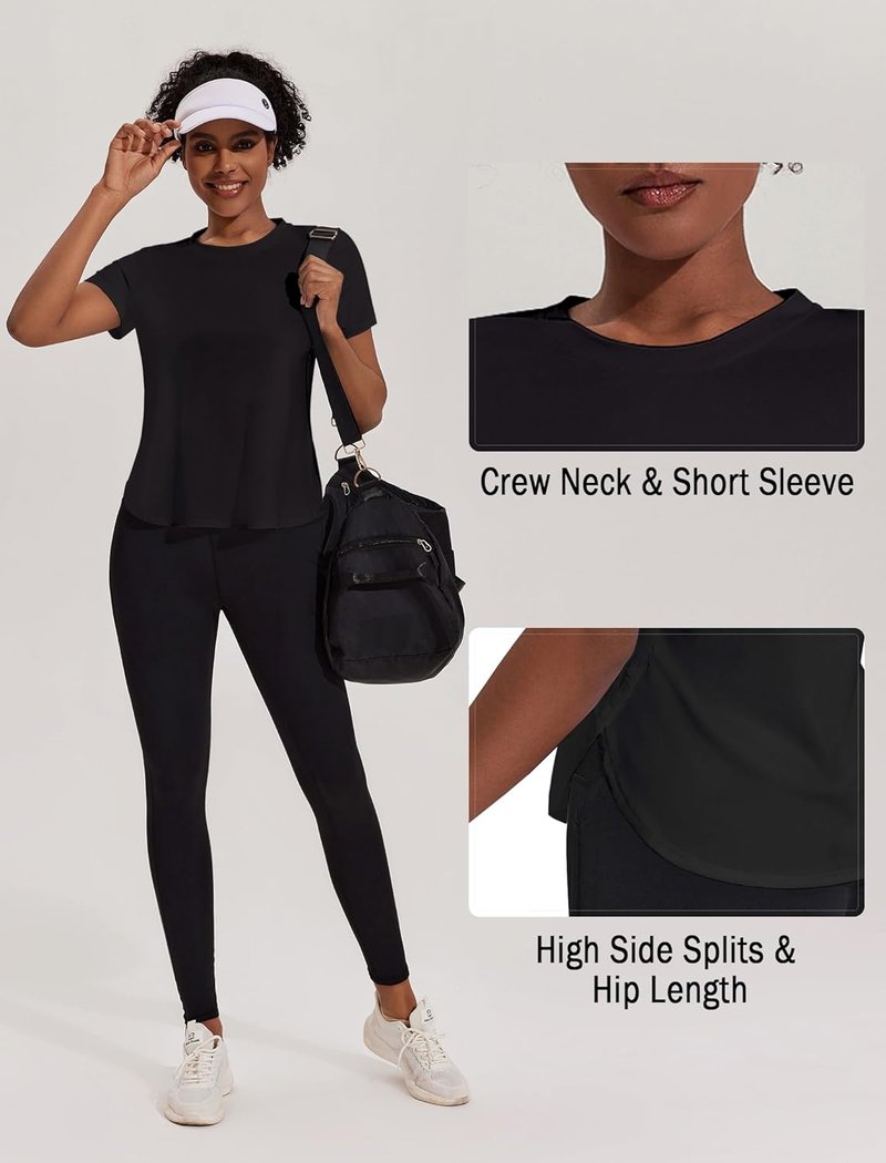 Workout Tops for Women - UPF 50+ Short Sleeve Yoga Shirts | Loose Fit Athletic Tee with Side Slits