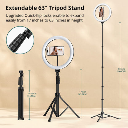 ATUMTEK 12" Ring Light with Tripod Stand, 63" Extendable, 3 Light Modes & 10 Brightness Levels, LED Selfie Light with Remote Control for TikTok, YouTube, Live Streaming, Photography