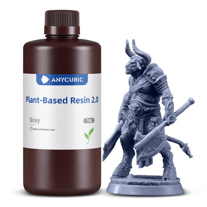 ANYCUBIC Plant-Based Resin 2.0, 3D Printer Resin with Ultra-low Odor, High Toughness and Low Shrinkage, 405nm UV Photopolymer Resin, Fast Curing and Compatible with All Resin 3D Printers, Grey 1kg
