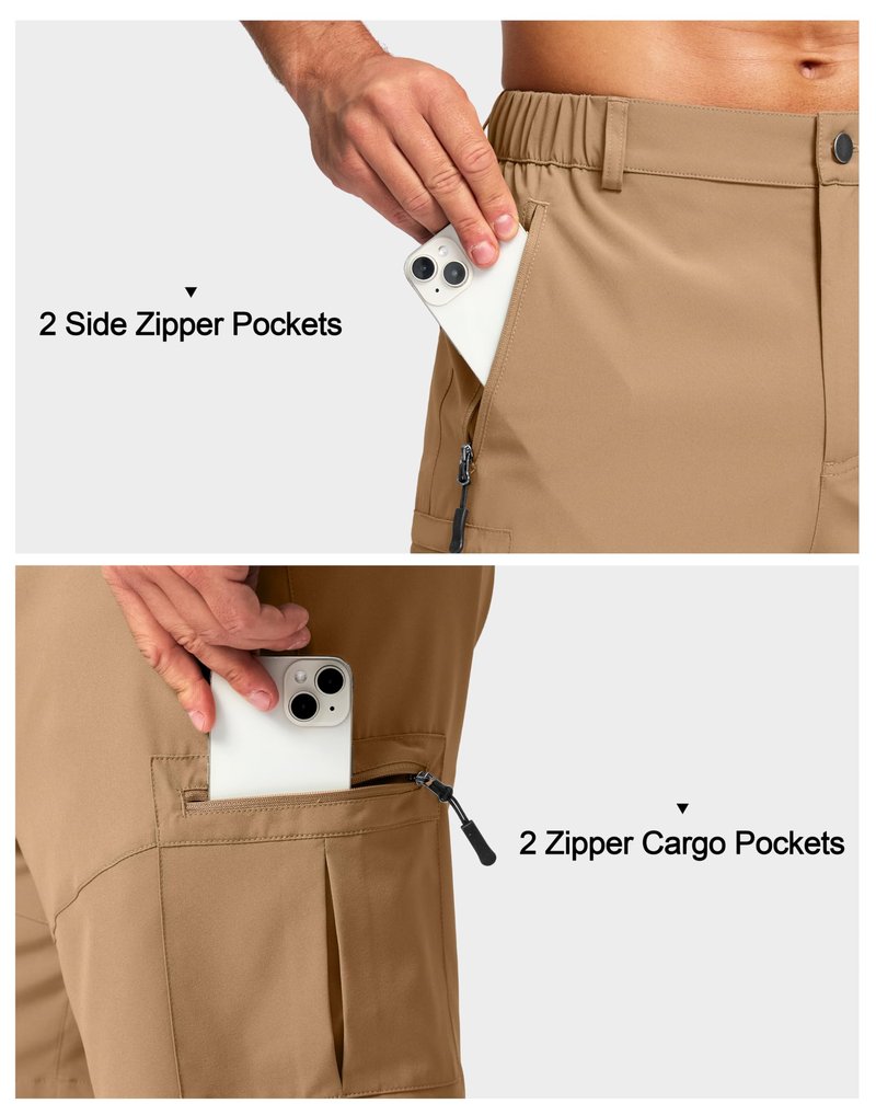 Pudolla Men's Hiking Cargo Shorts Lightweight 7" Travel Casual Shorts for Men Golf Work Outdoor with 5 Zipper Pockets(Dark Khaki Medium)