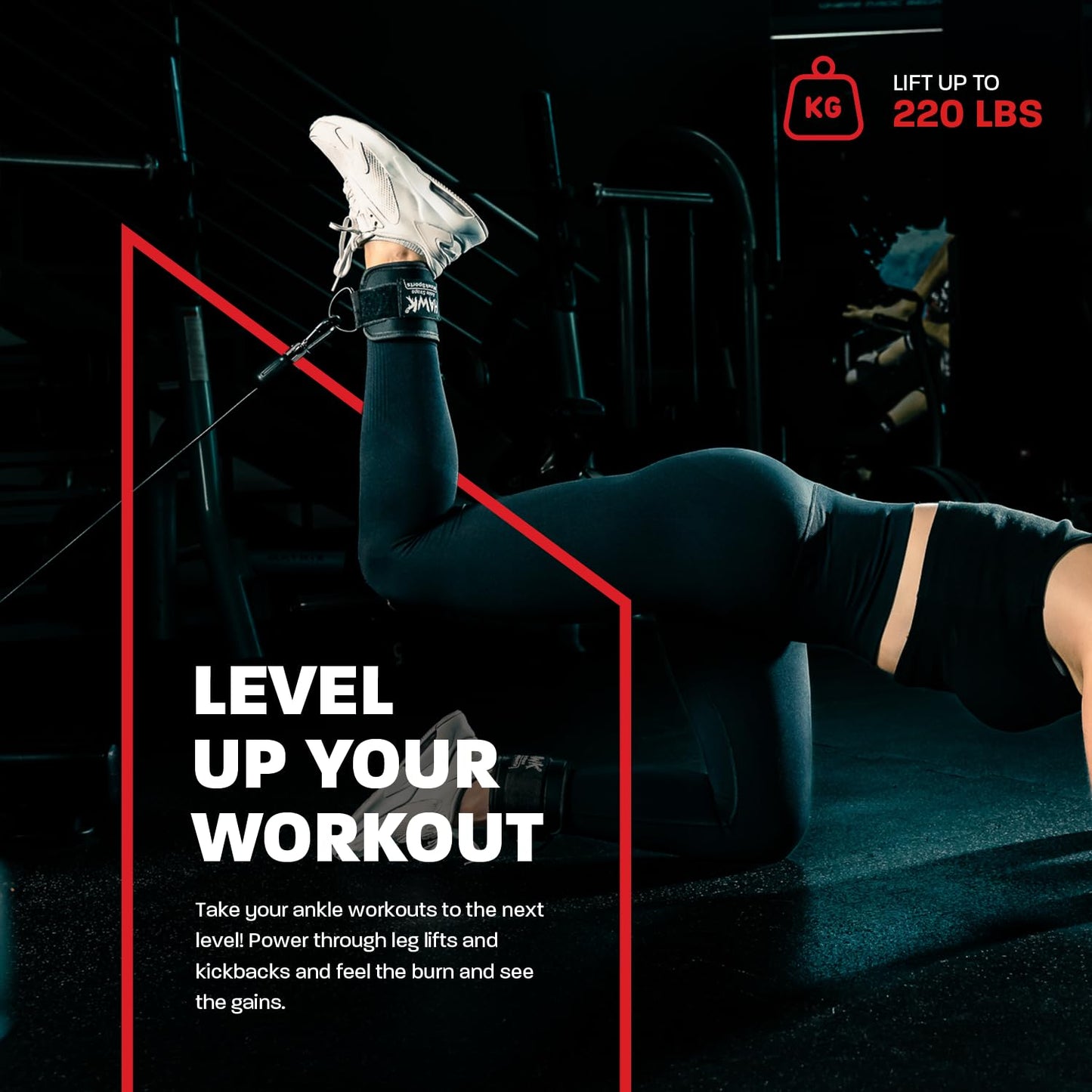 Hawk Sports Black - Ankle Straps for Cable Machines Women - Leg Cable Attachments for Gym - Leg Extension Strap