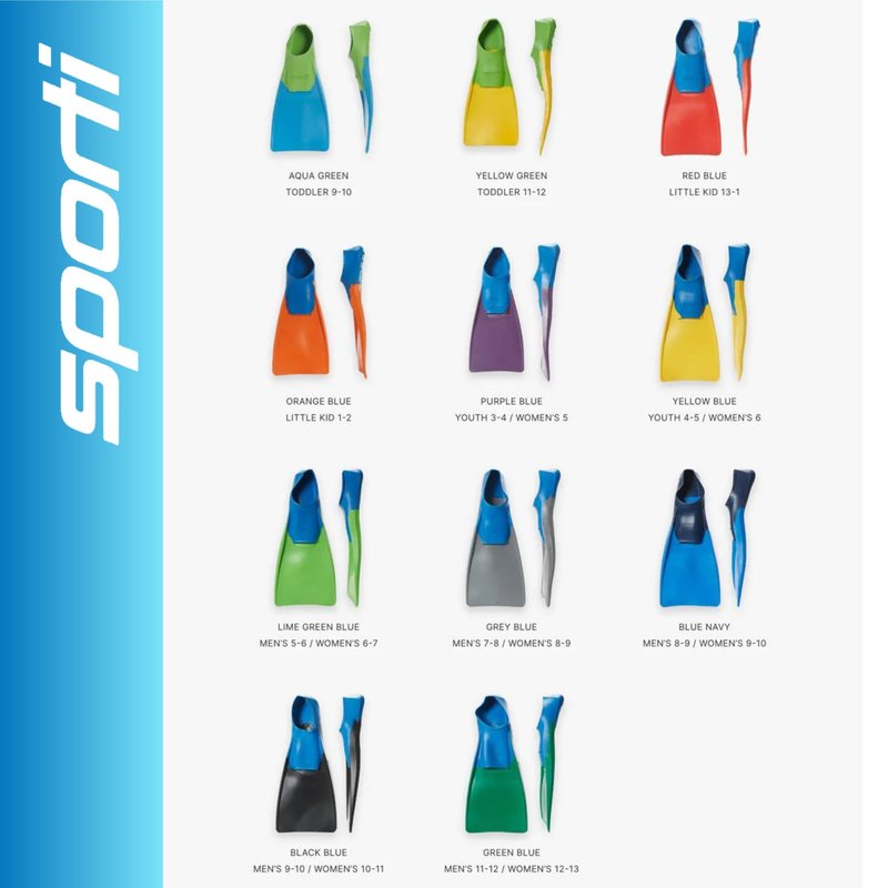 Sporti Adult-Kids Short Swim Fins, Floating Fin for Swimming & Snorkeling, Swim Flippers for Training - PurpleBlue - Youth 3-4 / W 5