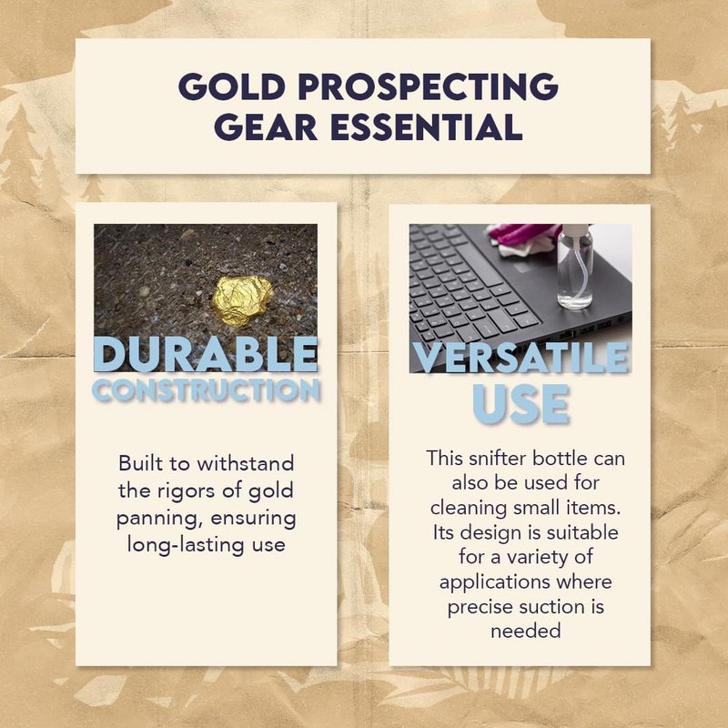 SE 3 oz Gold Panning Bottle with 5" Nozzle - Durable Plastic Suction Tube for Efficient Gold Flake Recovery, Perfect for Prospectors and Hobbyists