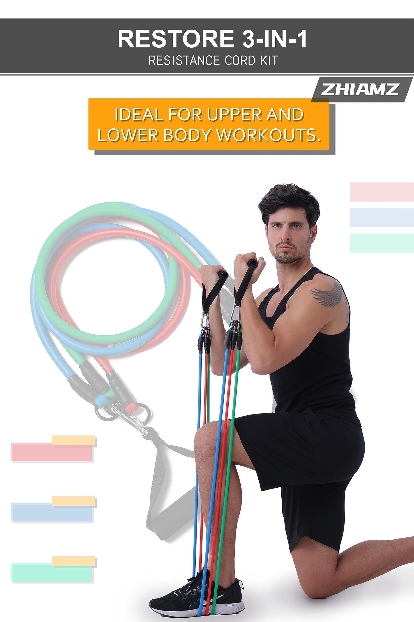 Resistance Bands with Handles, Single Resistance Bands, Exercise Bands with Handles, for Resistance Training, Physical Therapy, Home Workouts, Fitness, Pilates