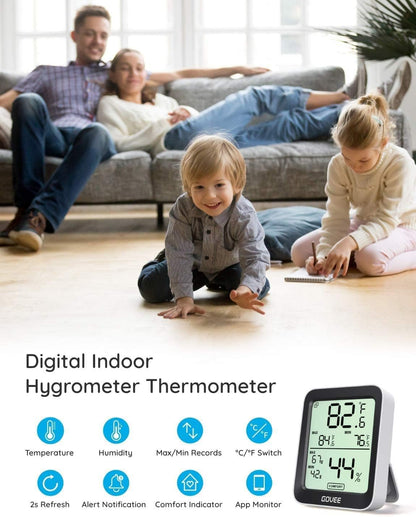 Govee Hygrometer Thermometer H5075, Bluetooth Indoor Room Temperature Monitor Thermometer with Remote App Control, Notification Alerts, 2 Years Data Storage Export(Only Supports 164ft Bluetooth Range)