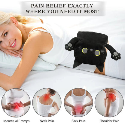 Large Microwave Heating Pad with Washable Cover 21 * 12" Microwavable Heating Pads for Cramps, Back, Neck Shoulder Pain Relief, Cordless Weighted Moist Heat Pack, Black Cat