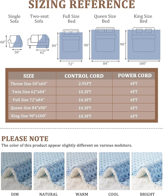 CAROMIO Heated Blanket King Size with LCD Dual Controller, Waffle Weave Fast Heating Electric Blankets, 10 Heat Levels & 1-12H Time Settings, ETL Certified, Machine Washable, Light Blue, 100" x 90"