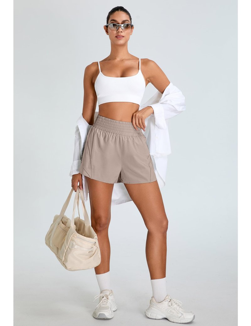 BMJL Women's Athletic Shorts High Waisted 2.5" Running Short with Zipper Pocket Sporty Yoga Gym Workout Shorts(M,Khaki)