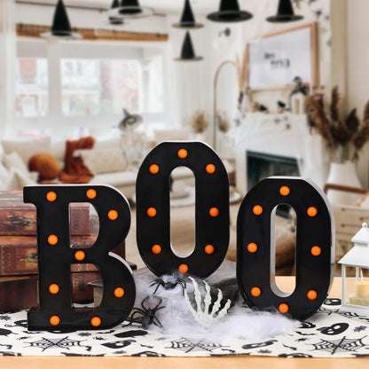 Halloween Decorations-3 LED Marquee Light up Letters "BOO" Sign Halloween Decor for Kitchen Tabletop Fireplace Mantel Party Indoor