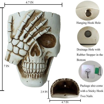 Dolkgy Skull Wall Planter for Home Décor, Resin Skeleton Gothic Planter for Indoor Outdoor Plants Decorations, White Hanging Skull Vase Unique Spooky Face Flower Pot Head Planters