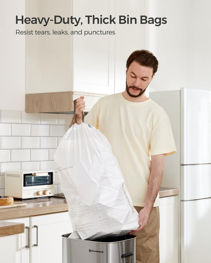 SONGMICS Drawstring Bin Liners, 30L Bin Liners, Code 30A, Customized, 2 Rolls, 90 Pieces, White KRB30A02