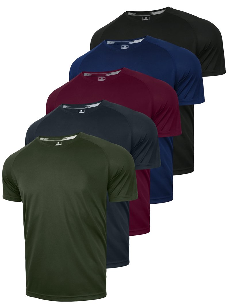 CuterzClub Mens Moisture Wicking Shirts 5 Pack Gym Casual Summer Quick Dry Fit Work Athletic Tee Running Out Fitted Short Sleeve Hiking Performance Elastic Lightweight (Multipack 14, L)