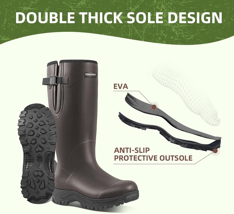 Men's Waterproof Rubber Boots - 6mm Neoprene, 15" Shaft | Lightweight Anti-Fatigue Rain & Mud Boots for Work & Fishing