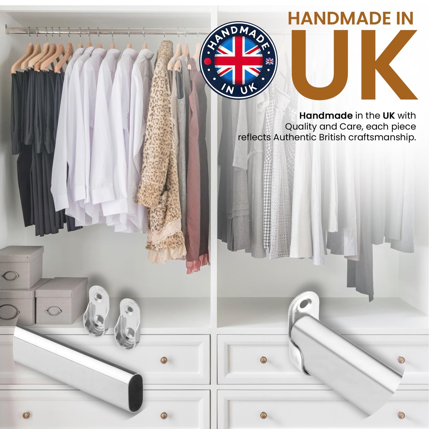 Oval Wardrobe Rail Polished Chrome Hanger Pole Closet, Hanging Rails and Fittings for Clothes (500mm (0.5m) ~19.7″)