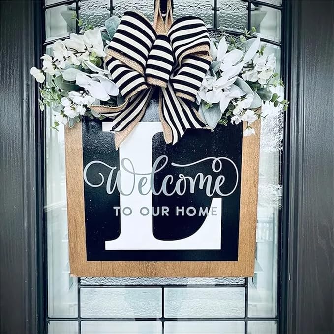 16'' Personalized Last Name Welcome Sign, Door Wreaths for Front Door Outside, Spring Wreath for Front Door Decor, Farmhouse New Home Gifts for Home (L)