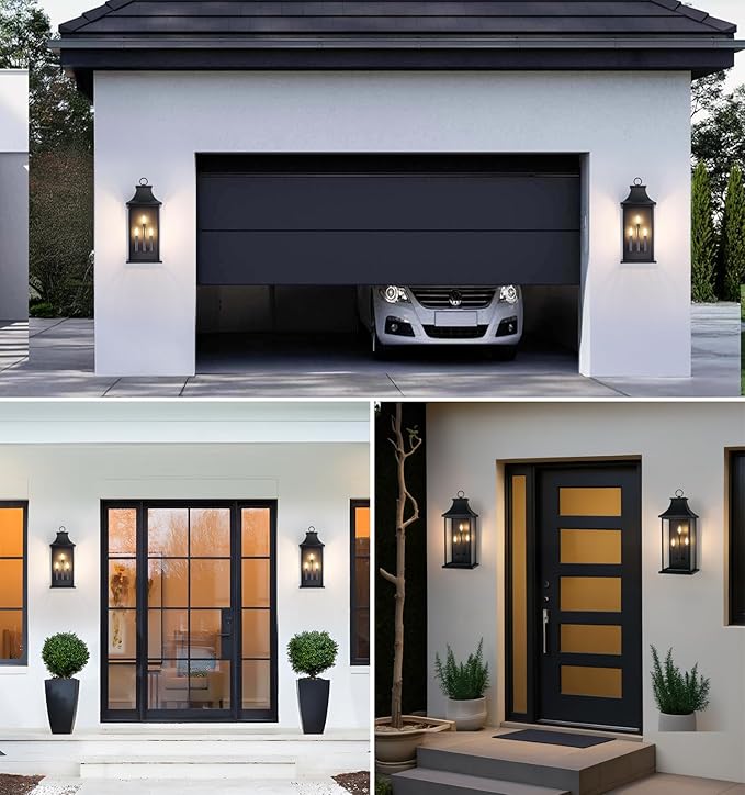 tewei 28'' Large Outdoor Wall Light, Porch Light Outdoor Wall Sconce Lantern, 3-Light Black Exterior Lighting Fixture Wall Mount, Outside Light for House Garage, 1-Pack