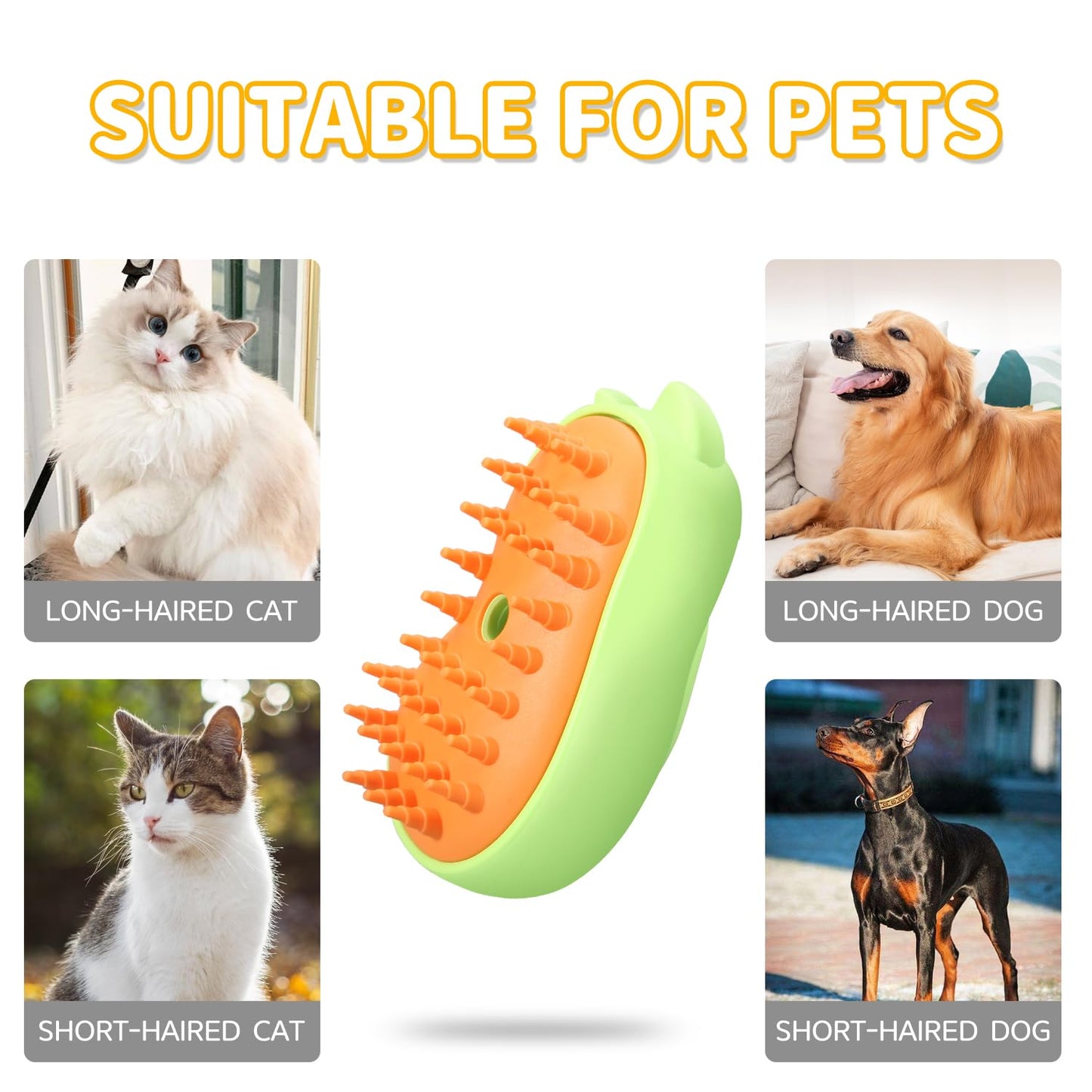 Anowbo Rechargeable 3in1 Self-Cleaning Steam Grooming Brush for Cat and Dog Shedding - 2 Gears for Long/Short Hair - Green