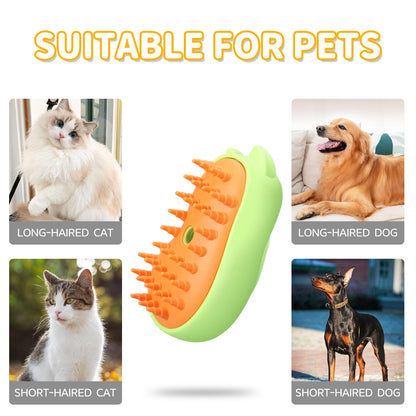 Anowbo Rechargeable 3in1 Self-Cleaning Steam Grooming Brush for Cat and Dog Shedding - 2 Gears for Long/Short Hair - Green