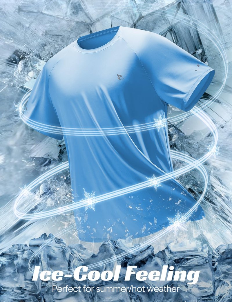 baleaf Ice Cooling Running Shirts for Men Short Sleeve Athletic Workout T-Shirts UPF 50+ Sun Protection Quick Dry Moisture Wicking Tee Blue L
