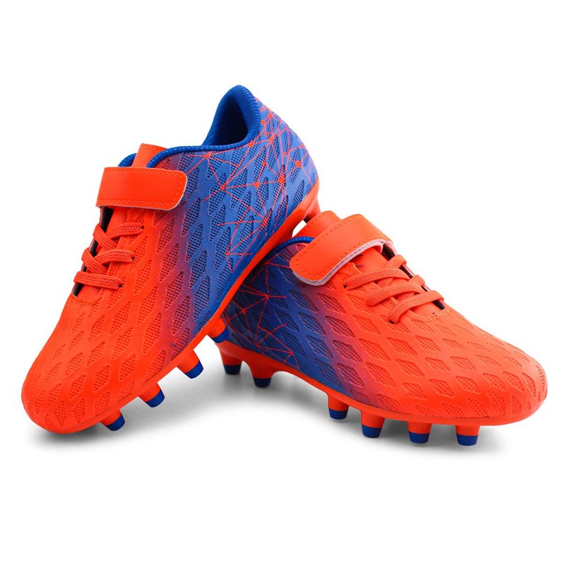 brooman Kids Firm Ground Soccer Cleats Boys Girls Athletic Outdoor Football Shoes(11,Orange Blue)