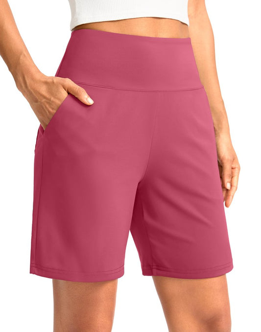 G Gradual Women's Bermuda Long Shorts with Pockets 7" High Waisted Knee Length Shorts for Women Walking Athletic Workout(Briar Rose-L7,XXL)