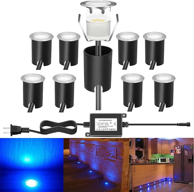 LED Recessed Deck Light Kits with Protecting Shell,LED Outdoor Landscape Lighting IP67 Waterproof,DC 12V Low Voltage for Garden,Yard,Stair,Patio,Kitchen Decoration In Ground (10pack,Blue)