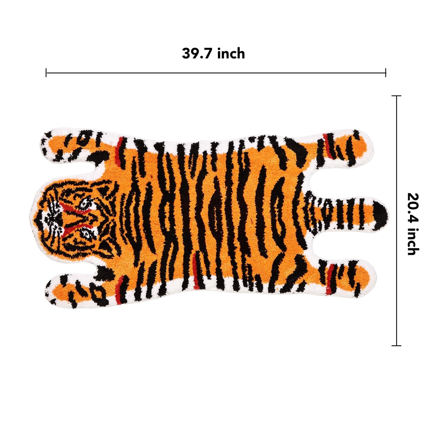 Panstar Tiger Bath Mat for Bathroom, Cute Orange Yellow Tiger Cartoon Non Slip Animal Shaped Absorbent Bathtub Bathroom Plush Shower Rugs