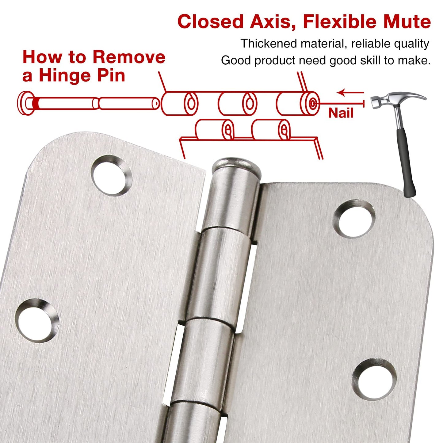 42 Pack Rounded Door Hinges Brushed Nickel 3.5 inch x 3-1/2", 5/8" Radius Heavy Duty Steel Iron 3 ½"Hinge for Doors, Interior Room,Outdoor Window,Constructition Hardware Kit Home Decor Essentials