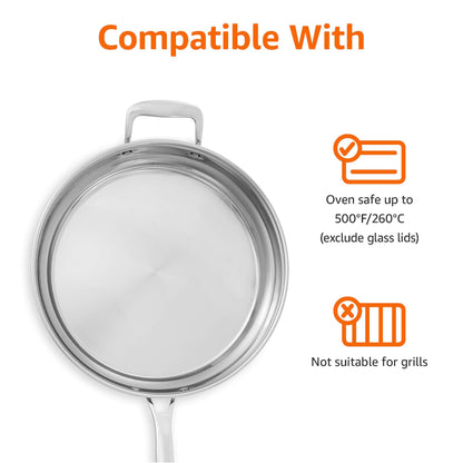 Amazon Basics Stainless Steel Cookware 15-Piece Set, Oven Safe, Pots and Pans, Induction-Ready, Even Heating, Easy to Clean, Heavy Duty, Silver