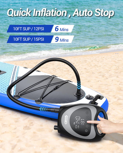 Dr.meter Paddle Board Pump, Rechargeable 20PSI High Pressure Dual Powered Portable Electric SUP Air Pump with LED Light Auto-Off Inflate Deflate, for Stand Up Paddle Boards Inflatable Kayaks Boats