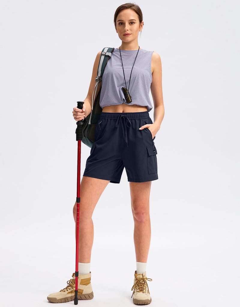 SANTINY Women's 5''/ 7''/9'' Hiking Cargo Shorts Quick Dry Lightweight Summer Shorts for Women Athletic Golf Zipper Pockets(Navy_XS)